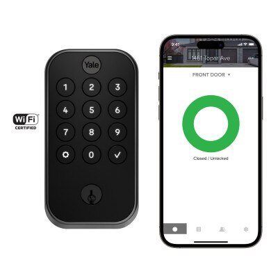 Yale Pro 2 Keyed Pushbutton Keypad Lock with Wi-Fi, Black Suede